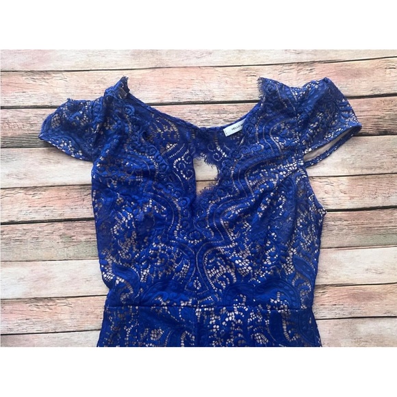 Hello Molly Dark Blue Bodycon Lace Dress Sz 12 - Picture 7 of 8
